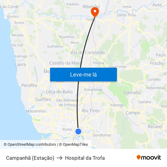 Campanhã (Estação) to Hospital da Trofa map