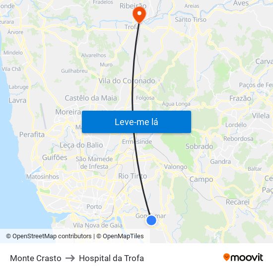 Monte Crasto to Hospital da Trofa map