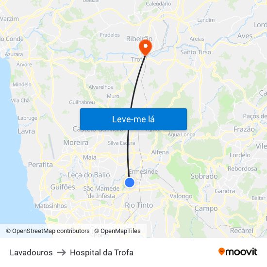 Lavadouros to Hospital da Trofa map