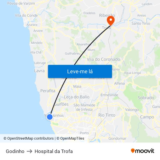 Godinho to Hospital da Trofa map