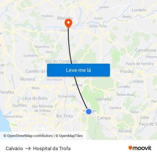 Calvário to Hospital da Trofa map