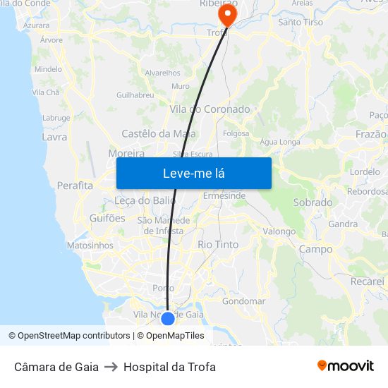 Câmara de Gaia to Hospital da Trofa map