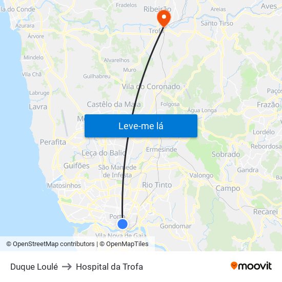 Duque Loulé to Hospital da Trofa map