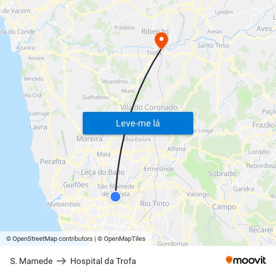 S. Mamede to Hospital da Trofa map