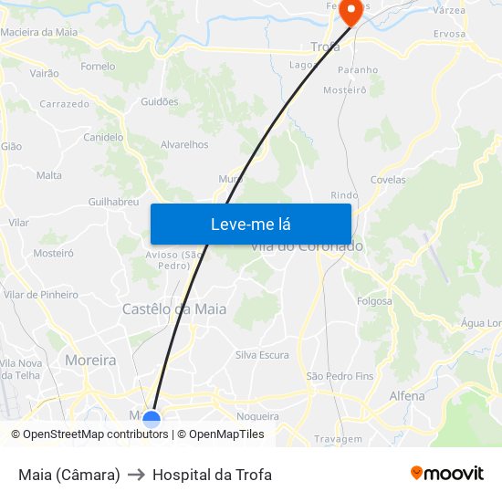 Maia (Câmara) to Hospital da Trofa map