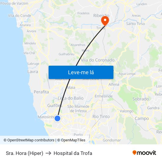 Sra. Hora (Hiper) to Hospital da Trofa map