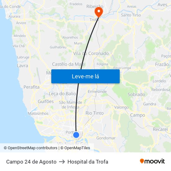 Campo 24 de Agosto to Hospital da Trofa map