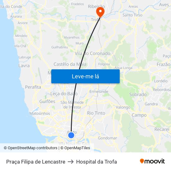 Praça Filipa de Lencastre to Hospital da Trofa map