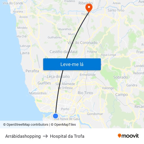 Arrábidashopping to Hospital da Trofa map