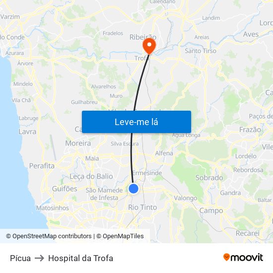 Pícua to Hospital da Trofa map