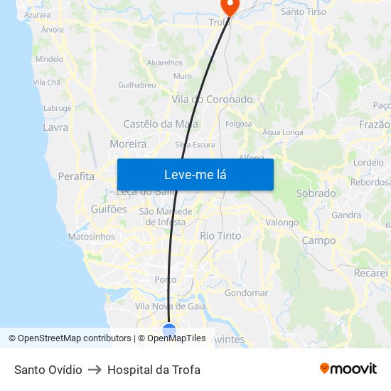 Santo Ovídio to Hospital da Trofa map