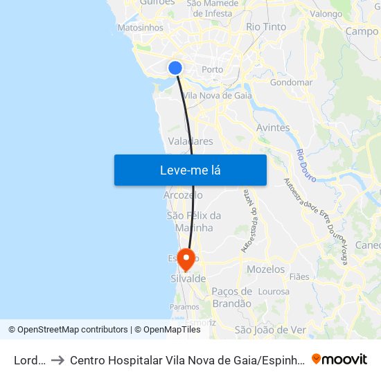 Lordelo to Centro Hospitalar Vila Nova de Gaia / Espinho - Unidade 3 map