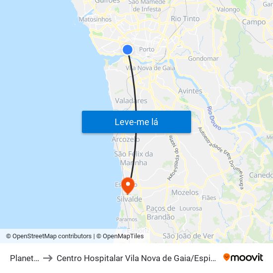 Planetário to Centro Hospitalar Vila Nova de Gaia / Espinho - Unidade 3 map