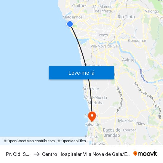 Pr. Cid. Salvador to Centro Hospitalar Vila Nova de Gaia / Espinho - Unidade 3 map