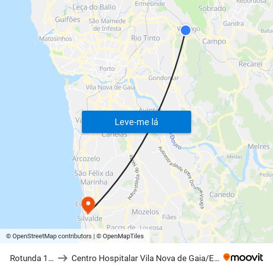 Rotunda 1º Maio to Centro Hospitalar Vila Nova de Gaia / Espinho - Unidade 3 map