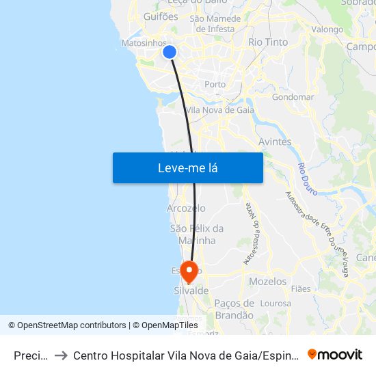 Preciosa to Centro Hospitalar Vila Nova de Gaia / Espinho - Unidade 3 map