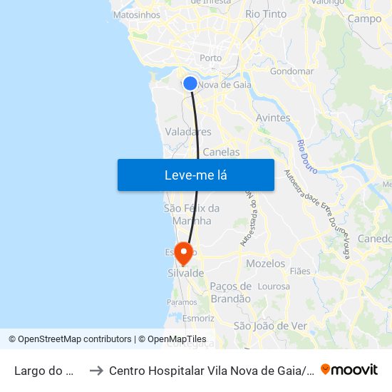 Largo do Montinho to Centro Hospitalar Vila Nova de Gaia / Espinho - Unidade 3 map