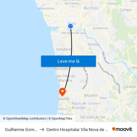 Guilherme Gomes Fernandes to Centro Hospitalar Vila Nova de Gaia / Espinho - Unidade 3 map