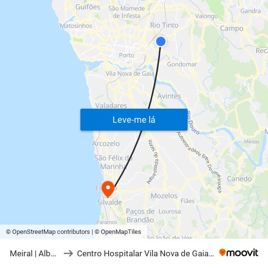 Meiral | Albuquerque to Centro Hospitalar Vila Nova de Gaia / Espinho - Unidade 3 map