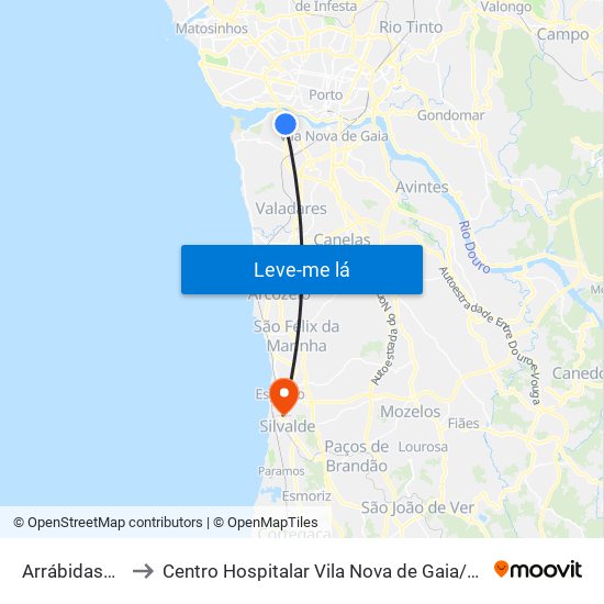 Arrábidashopping to Centro Hospitalar Vila Nova de Gaia / Espinho - Unidade 3 map