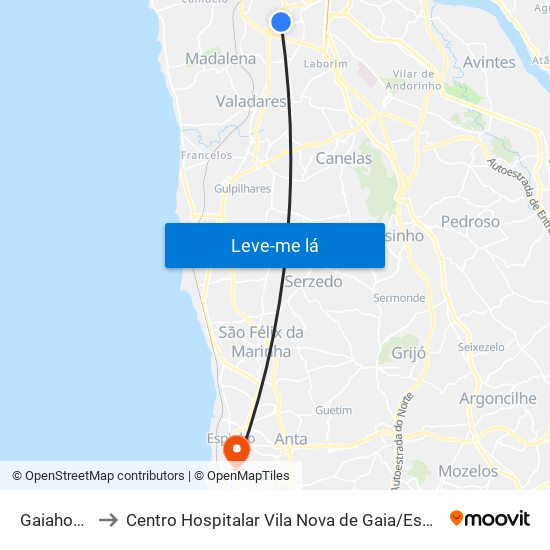 Gaiahopping to Centro Hospitalar Vila Nova de Gaia / Espinho - Unidade 3 map