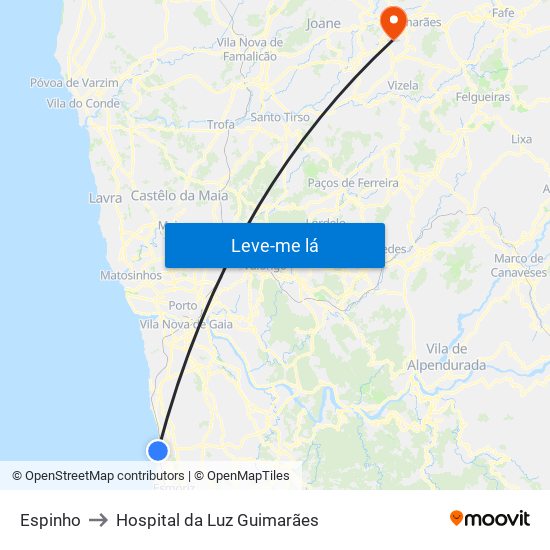 Espinho to Hospital da Luz Guimarães map