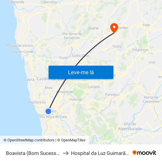 Boavista (Bom Sucesso) to Hospital da Luz Guimarães map