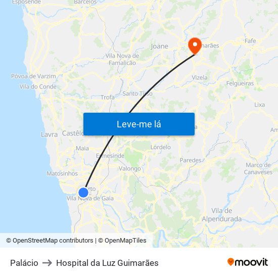 Palácio to Hospital da Luz Guimarães map
