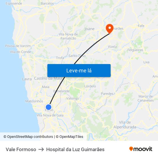 Vale Formoso to Hospital da Luz Guimarães map