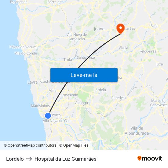 Lordelo to Hospital da Luz Guimarães map