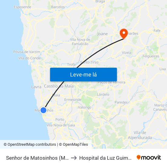 Senhor de Matosinhos (Metro) to Hospital da Luz Guimarães map