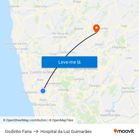 Godinho Faria to Hospital da Luz Guimarães map