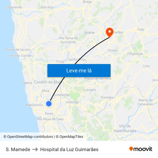 S. Mamede to Hospital da Luz Guimarães map