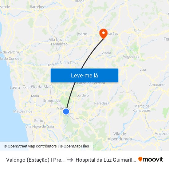 Valongo (Estação) | Presa to Hospital da Luz Guimarães map