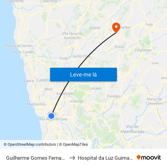 Guilherme Gomes Fernandes to Hospital da Luz Guimarães map