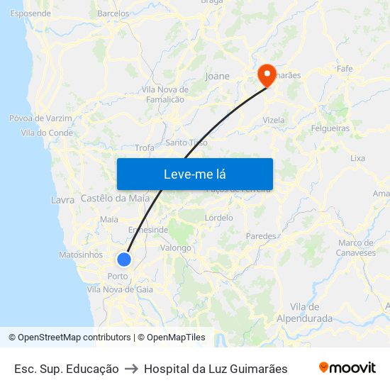 Esc. Sup. Educação to Hospital da Luz Guimarães map