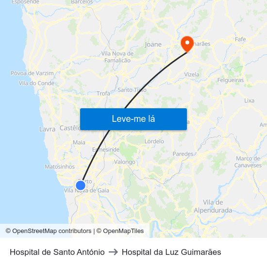 Hospital de Santo António to Hospital da Luz Guimarães map