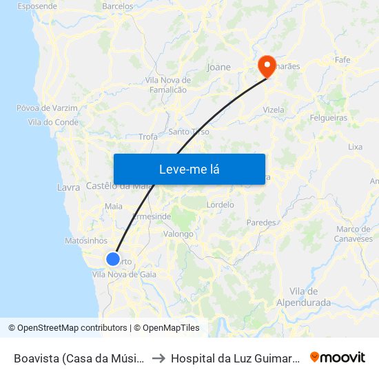 Boavista (Casa da Música) to Hospital da Luz Guimarães map
