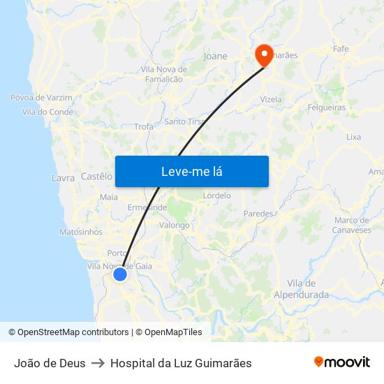 João de Deus to Hospital da Luz Guimarães map