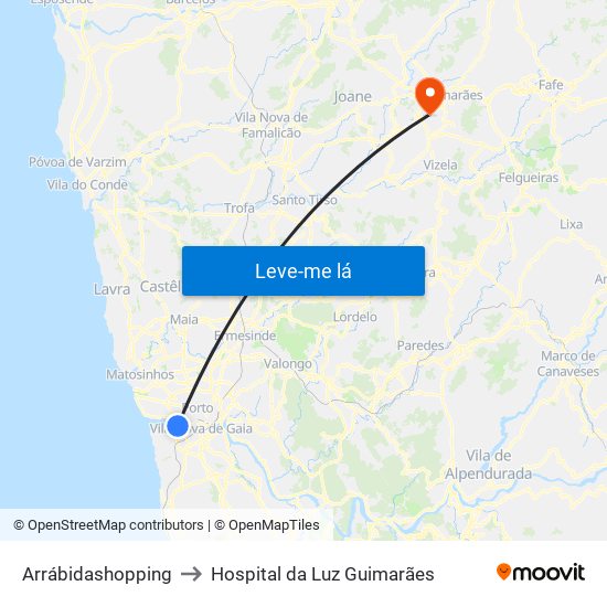 Arrábidashopping to Hospital da Luz Guimarães map