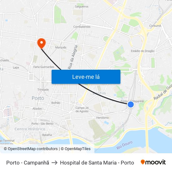 Porto - Campanhã to Hospital de Santa Maria - Porto map
