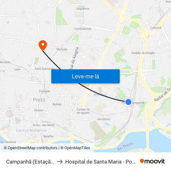 Campanhã (Estação) to Hospital de Santa Maria - Porto map