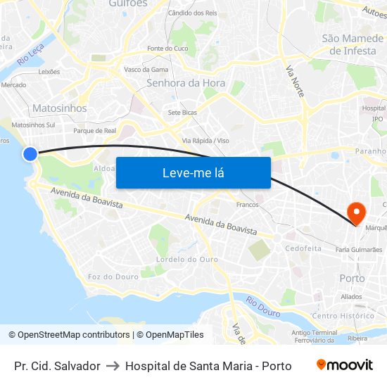 Pr. Cid. Salvador to Hospital de Santa Maria - Porto map