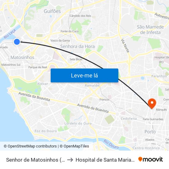 Senhor de Matosinhos (Metro) to Hospital de Santa Maria - Porto map