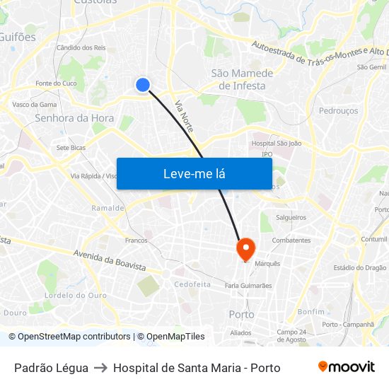 Padrão Légua to Hospital de Santa Maria - Porto map