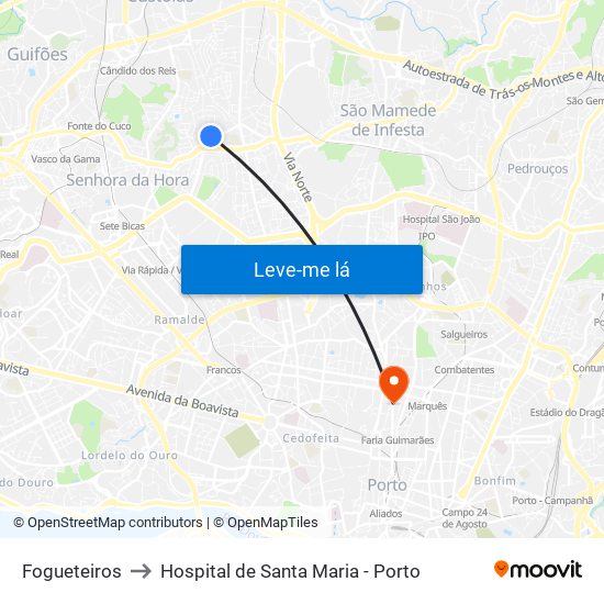 Fogueteiros to Hospital de Santa Maria - Porto map