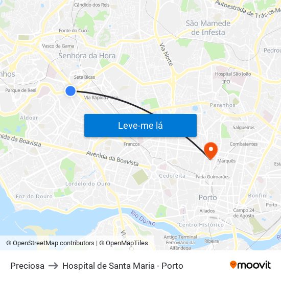 Preciosa to Hospital de Santa Maria - Porto map