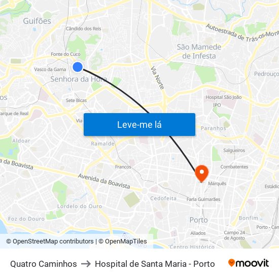 Quatro Caminhos to Hospital de Santa Maria - Porto map