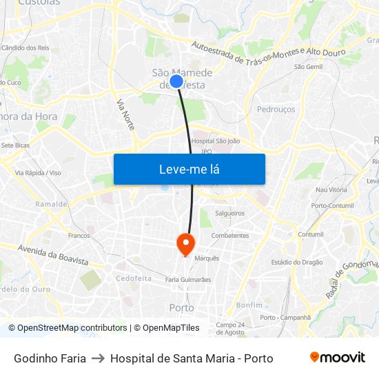 Godinho Faria to Hospital de Santa Maria - Porto map