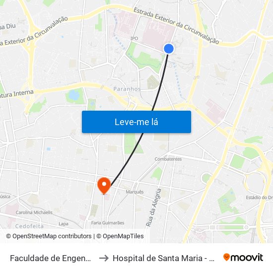 Faculdade de Engenharia to Hospital de Santa Maria - Porto map